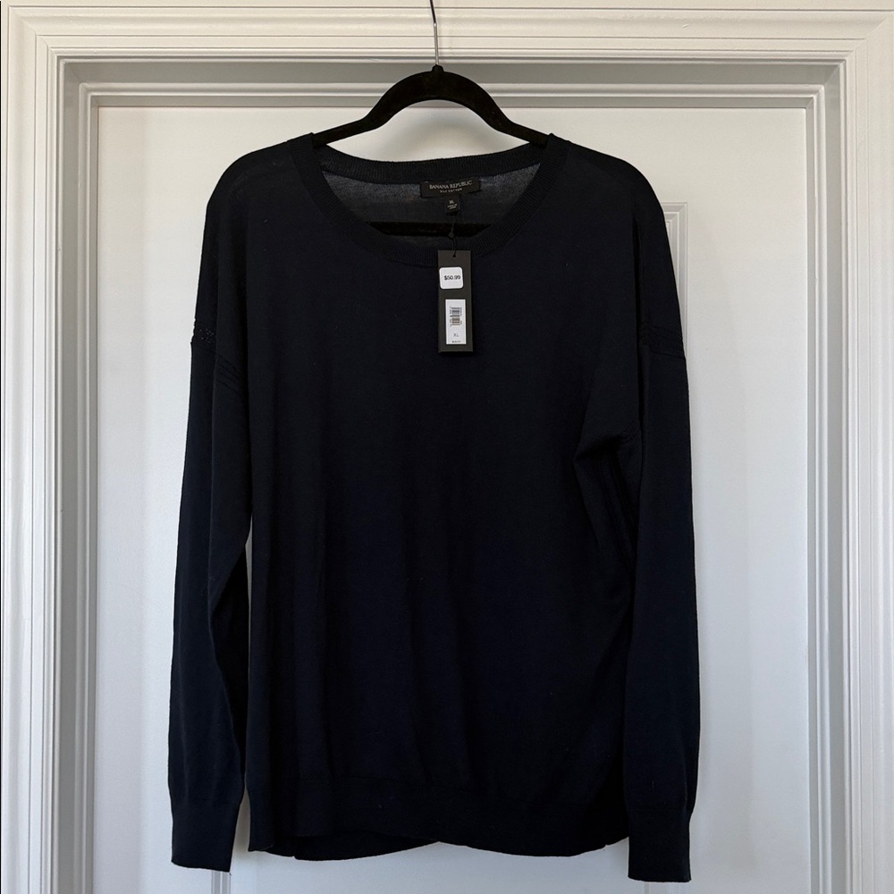 Banana Republic Navy Silk Cotton Sweater Size XL NWT